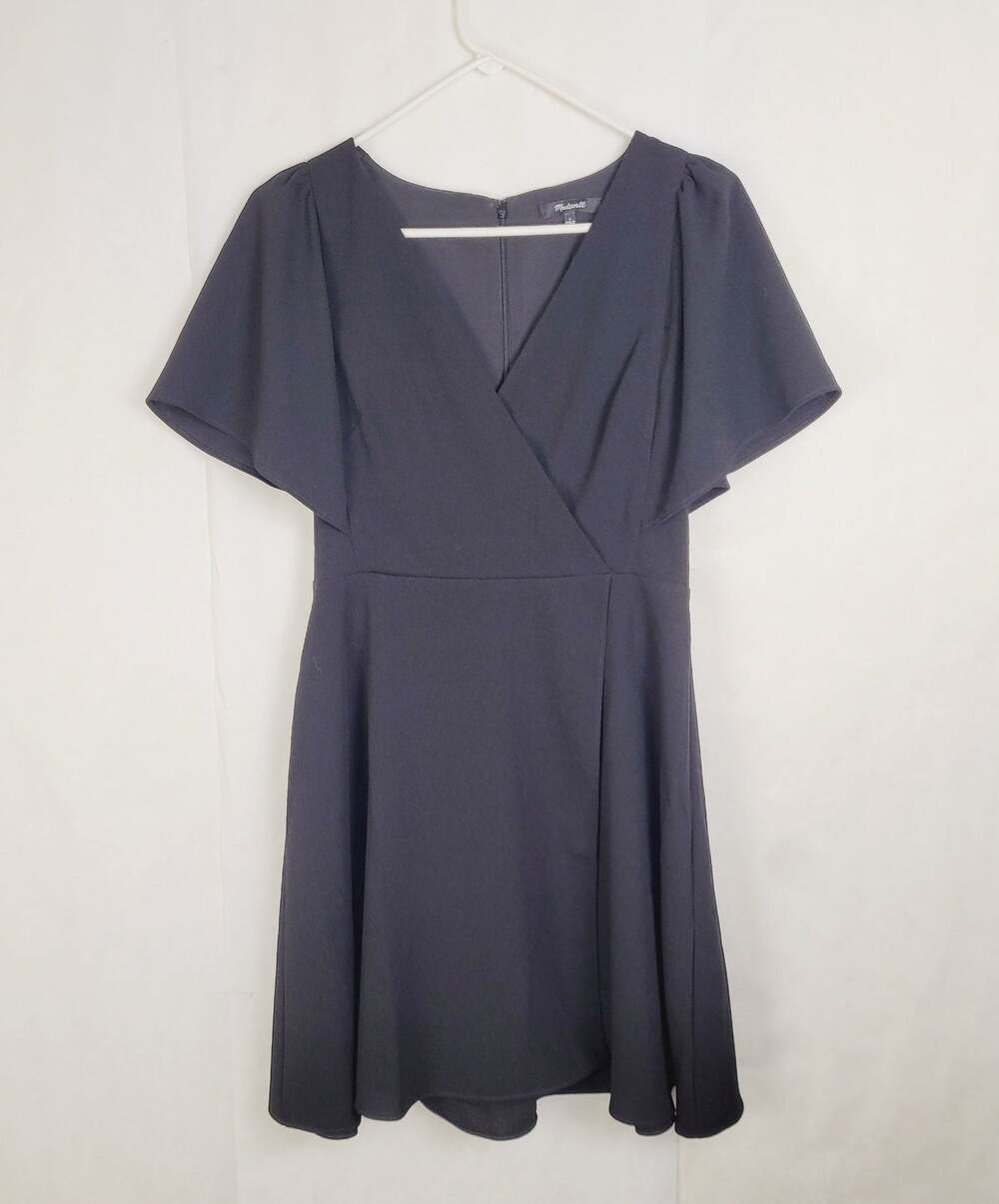 Madewell black faux wrap flutter sleeve dress Size 4 LBD Feminine Classic
